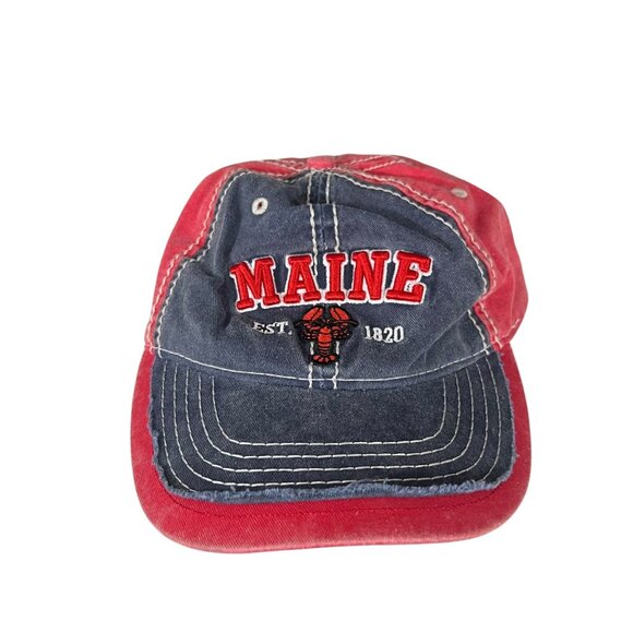 Vintage Maine Red & Blue Embroidered Adjustable Lobster Hat - Picture 2 of 8